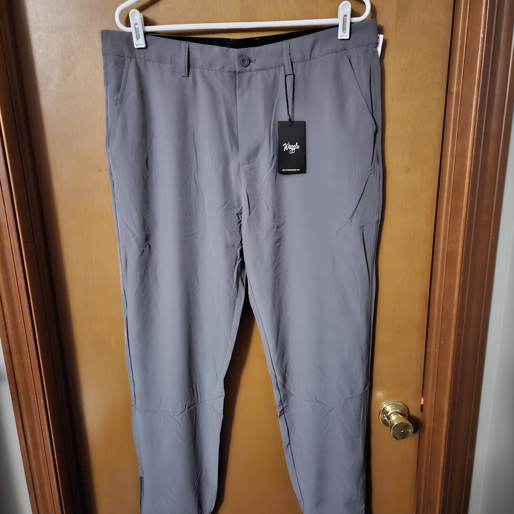 NEW Waggle Greenside Jogger Golf Pants Mens Size 36 x 30 Dark Grey Ankle Zip